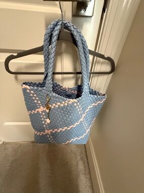 Woven Light Blue & Pink Tote Bag - Stylish Everyday Carry